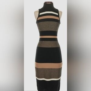 White House Black Market Black and Tan Striped Mini Dress